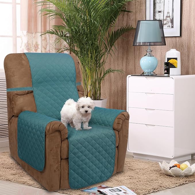 U-NICE HOME Reversible 23''Recliner Small Chair Cover, Blue/Beige | Recliner Cover for dogs Washable, Pet Friendly, Elastic Straps, Water Repellent, Diamond Quilted - Image 2