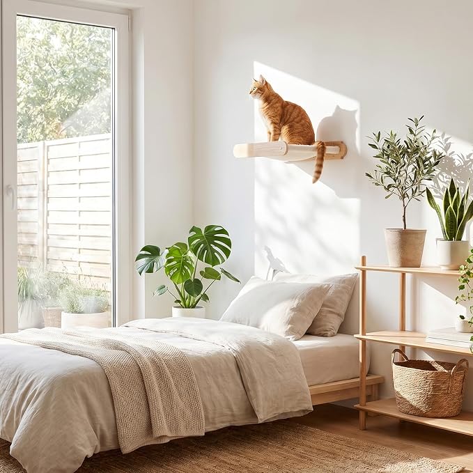 HOOBRO Wooden Cat Hammock with Soft Fabric, Cat Shelves & Furniture, Wall Mounted Cat Beds and Perches for Lounging, Playing, Sleeping, Holds up to 40 lb, Easy to Install, Natural NL03CS03N2 - Image 7