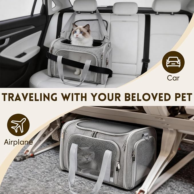 Cat Carrier Soft, Dog Carriers for Small Dog/Large Cat (Up to 16lb) | with High Breathability, Shoulder Strap, Waterproof Mat, Pet Carrier Airline Approved, for Home Outdoor Travel (Gray) - Image 8
