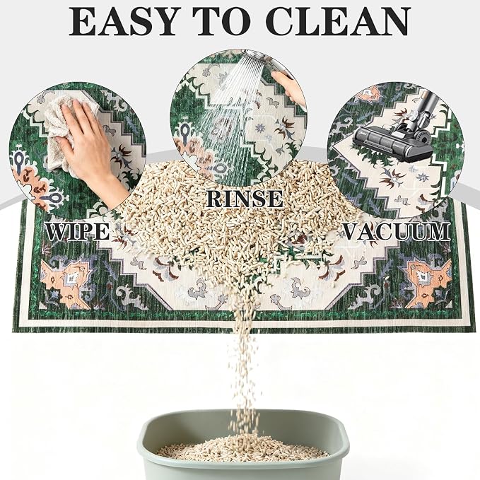 EXPAWLORER Cat Litter Mat, 20”x32” Small Non-Slip Urine Waterproof Litter Trapping Mat Easy to Clean Washable Litter Box Mat for Floor Soft on Kitty Paws, Indoor Food Mats Rug Pads for Bathroom Green - Image 6