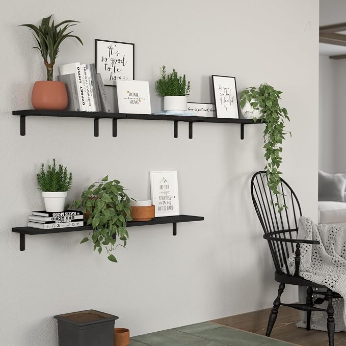 DOLLFIO Floating Wall Shelves, Decor & Storage, Black, 16.5'', 5Pcs - Image 5