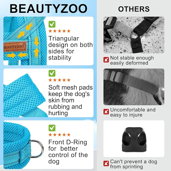 BEAUTYZOO Small Dog Harness and Leash Set, No Pull Step in Puppy Vest | Breathable Mesh with Handle, Reflective, Adjustable No Choke Escape Proof, Lightweight, Easy Control for Walking, Blue XS - Image 5