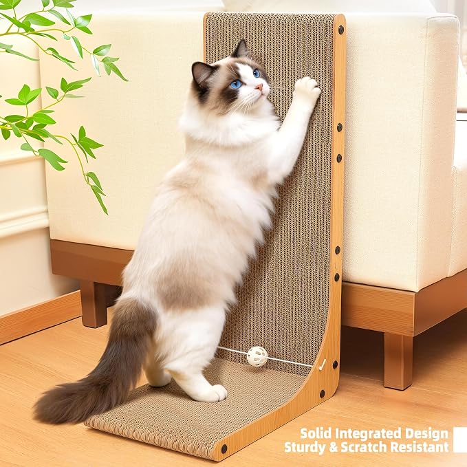 Value 2-Pack 26.8 Inch Cat Scratching Post, Premium High Density Cardboard Cat Scratcher for Multi-Cat Homes, Reinforced Durable Scratching Pad with Catnip Toy Ball for Indoor Cats - Image 4