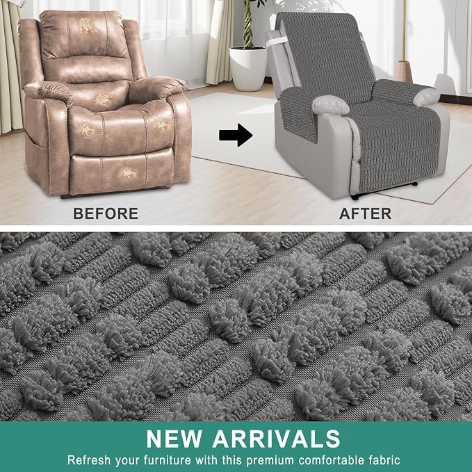 Foxdecor Recliner Chair Covers, Recliner Cover Non-Slip Chair Covers, Washable Recliner Couch Cover Furniture Protector, Cover for Recliner Chair with Elastic Straps. (Dark Grey, 23" W) - Image 4
