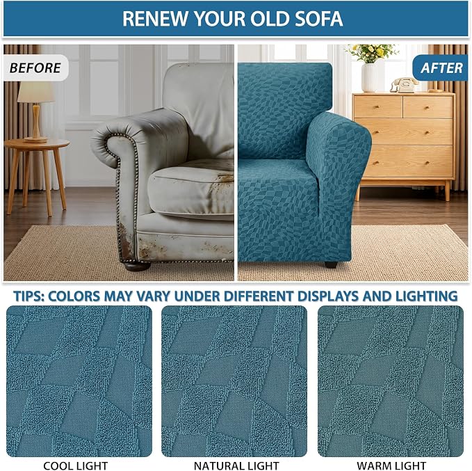 ZNSAYOTX 1 Piece Stretch Chair Cover with Arms (34"-44"), New Plaid Armchair Cover with Elastic Band for Living Room, Ultimate Soft Cozy Washable Chair Slipcover Form Fit Protector, Teal - Image 5
