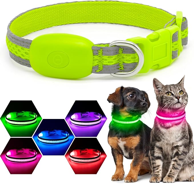 Flashseen LED Dog Collar, Light Up Dog Collar USB Rechargeable, Green, XS | Super Bright Lighted Dog Collar, Adjustable Breathable Mesh, Glow Collar for Dog Night Walking by Flashseen