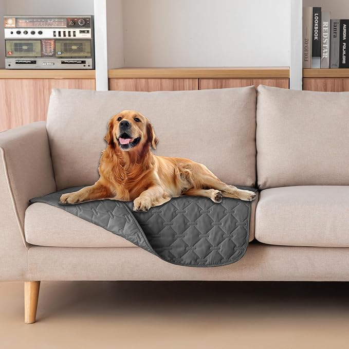gogobunny 3X Stronger Waterproof Pet Blanket, Scratch Proof Furniture Protector for Dogs Cats, Reversible Cover 30x30 Inch, Dark Grey by gogobunny