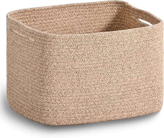 ICERZCZ Woven Cotton Rope Storage Basket for Organizing, Cute Decorative Baskets for Gifts Empty, Organizer Bins for Dog Toy, Baby Laundry, 15“×11”×9.5“, Brown by ICERZCZ