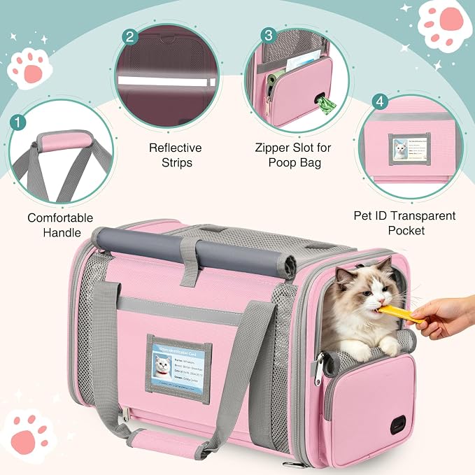 Cat Carrier Airline Approved Privacy Portable Top Load Pet Travel Bag | Soft Sided Pet Carriers for Small Cats Dogs Puppy up to 16 Lbs,Collapsible,Zipper Lock,Luggage Sleeve,2 Storage,Washable - Image 3