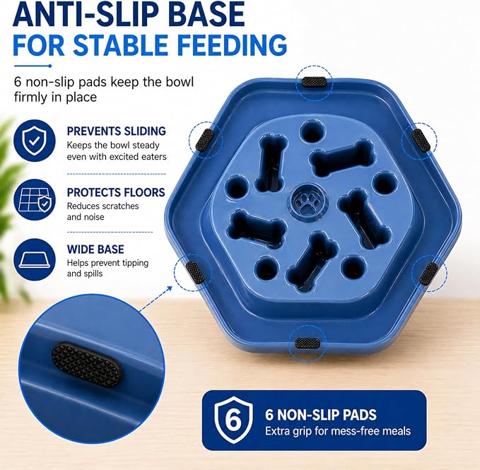 Slow Feeder Bowl for Small & Medium Cats & Dogs - Durable Slow Feeding Bowl with Non-Slip Base - Anti-Choking Puzzle Food Bowl for Dogs That Helps Mental Stimulation & Reduces Fast Eating-Blue - Image 5