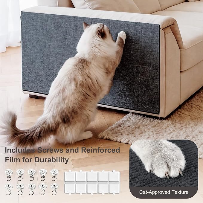 Small Cat Scratcher, 23.6x11.8 Cat Scratch Furniture Protector | Trimmable, No-Shedding Cat Scratch Pad with Self-Adhesive Backing for Climbing, Protects Walls and Couch, Dark Gray - Image 4