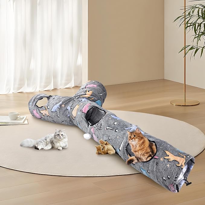 Cat Tunnels for Indoor Cats, Self-Luminous Cat Tunnel with Plush Ball, 3 Way Kitten Tunnel Collapsible, Cat Play Tunnel with Interactive Peephole for Large Cat, Puppy, Kitten - Image 7