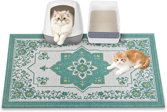 Cat Litter Mat, 35" x 23" Litter Box mat, Traps 100% Litter, Non-Slip Kitty Litter Trapping mats, Large Cute Litter mat, Easy Clean for Scatter Control, Bohe cat Food mat, Urine Waterproof by YOSEPATI