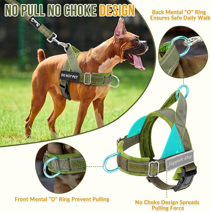 SlowTon No Pull Dog Harness with Front Clip - Heavy Duty, Soft Padded | Neck & Chest Adjustable, Tactical Pet Vest and Leash Set for Large Medium Sized Dogs, for Easy Walk & Training, Green M - Image 2