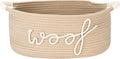 Sea Team Dog Toy Storage Basket with Handles, Beige Woof | Large Cotton Rope Storage Bin, Shelf Basket, Organizer for Pet Chew Toys, Foods, 16.5 x 11 x 7 Inches, 4.4 Gallons by SeaTeam