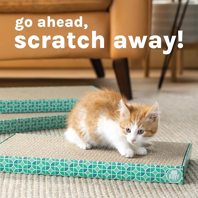 Kitty City XL Wide Corrugate Cat Scratchers 3 Pieces, Cat Scratching, Cat Scratch Pad, Door Clips, Furniture Protectors from Cat Scratching - Image 4