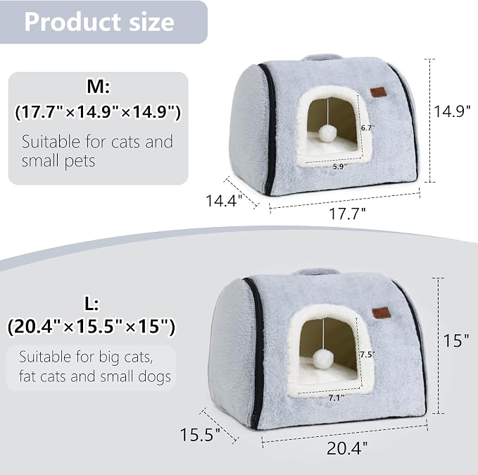 cat Bed cave-cat beds for Indoor Cats,Soft and Comfortable Cute Pet Bed，cat House,with Removable Washable Cushioned Pillow,Enclosed cat Bed,Kitty pet hut、Hideaway,Small Large Dog Tent (Grey) - Image 9