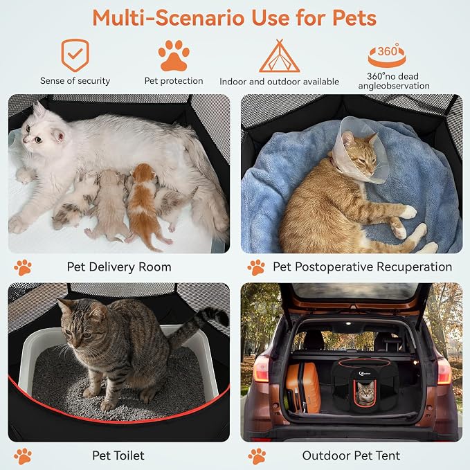 Siedihit Black Dog Cat Playpen, Puppy Pet Playpen Indoor for Small Dog | Crate Tent Cage Outdoor, Portable Pop Up Dogs Enclosure Kennel with Carrying Case for Dogs/Cats/Rabbits - Image 4
