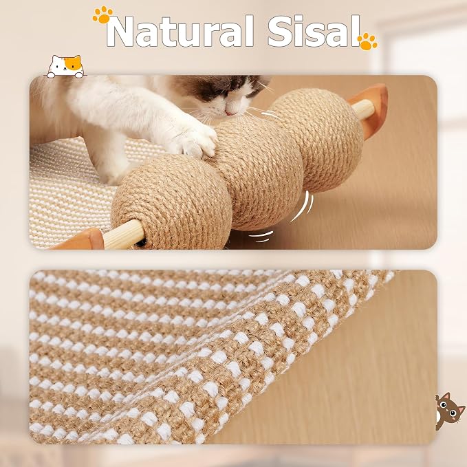 3 in 1 Sisal Cat Scratcher Bed, Solid Pine Cat Scratcher with Balls (Wood) | Extra Large Cat Scratching Post with Hammock, Cat Scratcher for Scratch & Play & Rest, Cat Furniture for Indoor Cats, Kitten - Image 2