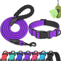 Dynmeow Reflective Dog Collar and Leash Set for Puppy Small Dogs, Purple | Soft Neoprene Padded, 6FT Climbing Rope, Ideal for Daily Outdoor Walking or Indoor Wearing, Night Visible for Safety by Dynmeow