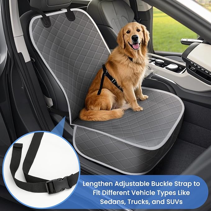 ELONGRIVER Dog Car Seat Covers, Waterproof Front Seat Cover | Scratch-Proof, Nonslip Pet Passenger Seat Cover Protector, Universal Fit for Cars Trucks SUVs, Standard Size 1 Pack, Grey - Image 2