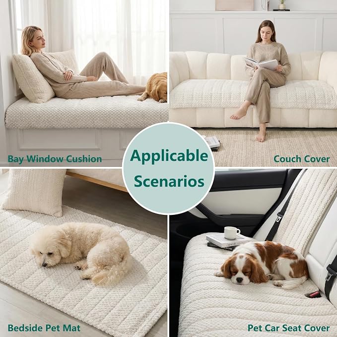 Waterproof Sofa Covers for Pets, Non Slip Fuzzy Couch Cover, Dog Furniture Bed Protector, Soft Plush Sofa Slipcover (Beige, 29"x71") - Image 4