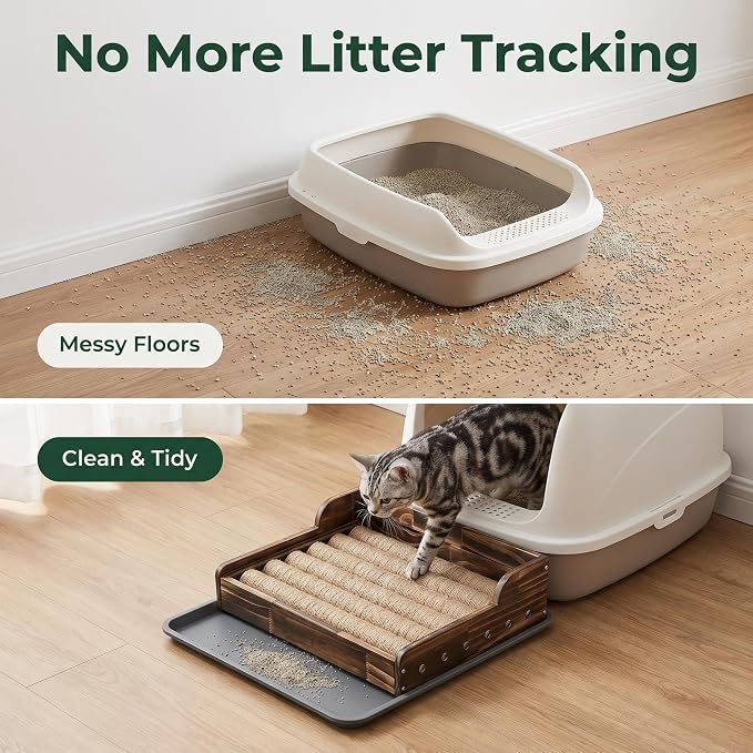 Cat Litter Box Step with Sisal Scratching Post Litter Catcher Mat (Green) | Multi-Purpose Wood Anti-Tracking Cat Scratcher Bed Litter Box Ramp, Fits Standard Cat Litter Boxes - Image 3