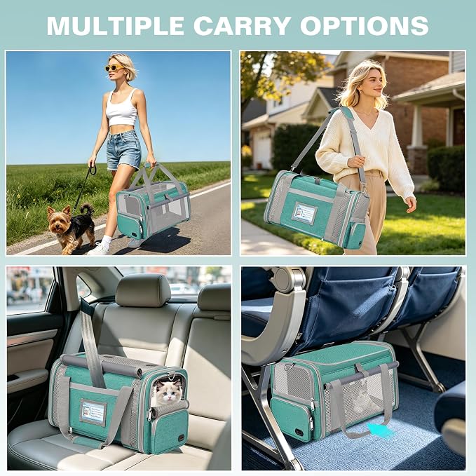 Cat Carrier Airline Approved Privacy Portable Top Load Pet Travel Bag | Soft Sided Pet Carriers for Small Cats Dogs Puppy up to 16 Lbs,Collapsible,Zipper Lock,Luggage Sleeve,2 Storage,Washable - Image 7