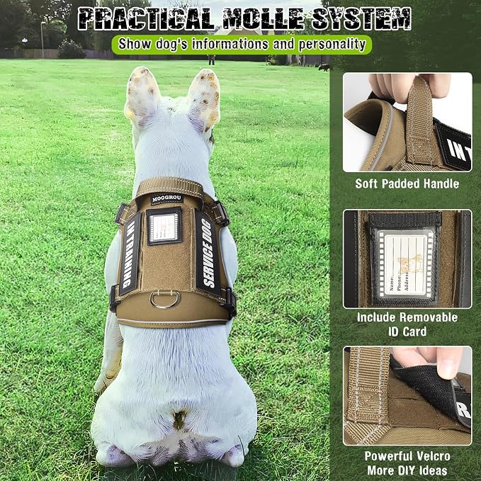 Tactical Dog Harness and Leash Set Small Sized Dog+10 Dog Patches | Adjustable No Pull Service Animal Dog Vest with Dog Seat Belt,Padded Handles,Reflective Easy Walk for Training Hiking Brown S - Image 4
