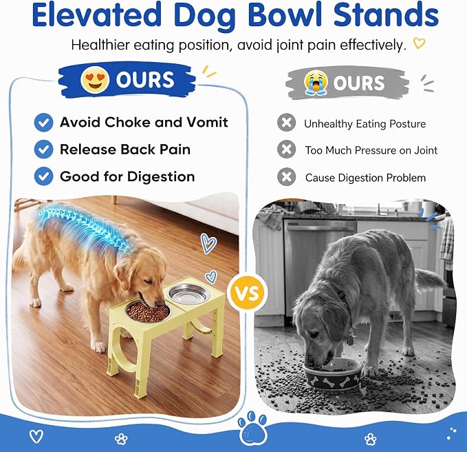 XIAZ Elevated Dog Bowls Large Breed Raised Dogs Bowl Stand Large/Medium Sized Dog Stainless Steel Food Water Bowl Stands 5 Heights Adjustable 9/11/12/15in Pet Feeder Dish Station - Image 3