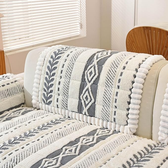 Couch Cover for Dogs, Washable Non-Slip Boho Geometric Pet Sofa Protector, Soft Sofa Slipcovers Cushion Protector for Dogs and Cats. (Light Gray, 27.6" x 27.6" x 1.5"/Armrest or Backrest Cover 1PC) - Image 2