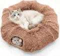 DUMOS Cat Tunnel Bed for Indoor Cats, Cave Donut Play Tunnel, Modern Brown | Soft Plush Peekaboo, Washable Circle Cushion, Multifunctional Playground Under Tree Toys for Kittens, Puppy, Rabbit, Ferret by DumosLifestyle