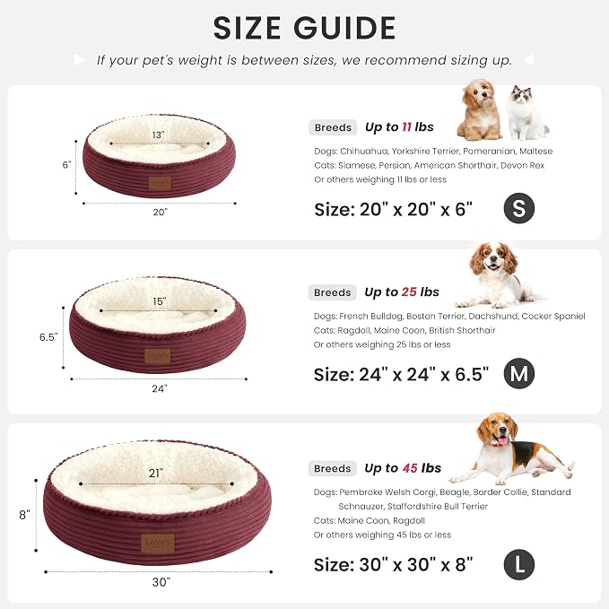 Love's cabin Round Donut Cat and Dog Cushion Bed, 20in Pet Bed for Cats or Small Dogs, Anti-Slip & Water-Resistant Bottom, Super Soft Durable Fabric Pet beds, Washable Luxury Bed Burgundy Stripe - Image 3