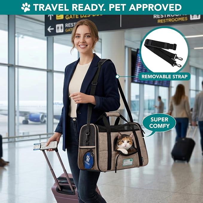 PetAmi Airline Approved Pet Carrier Cats & Small Dogs, Small Heather Taupe | Soft Sided TSA Travel Bag, Sherpa Bed, Breathable Mesh Ventilation, Collapsible Bowl, Fits Under Seat, Up to 18 lbs - Image 5