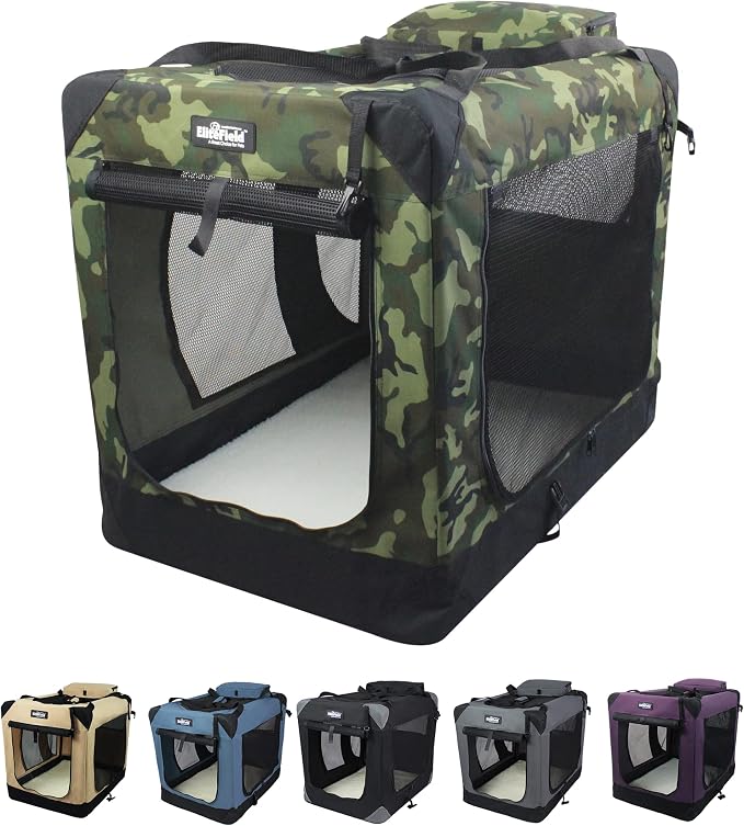 EliteField 3-Door Soft Dog Crate with Bed & Carrying Bag (2-Year Warranty) | 3 Mesh Doors, Steel Frame, Removable & Washable Crate Cover and Bed Cover, Storage Pockets, Indoor/Outdoor, Foldable by EliteField