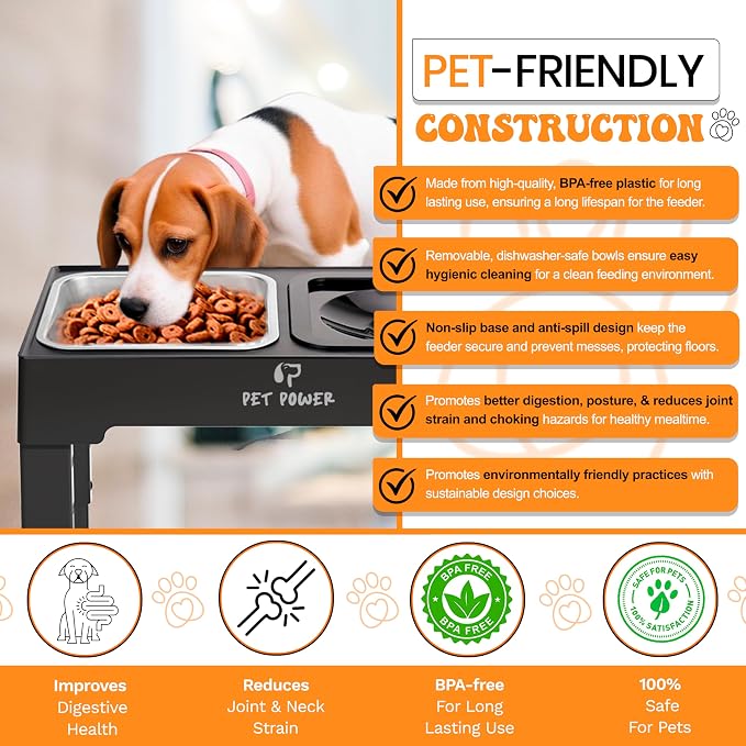 Elevated Dog Bowls, Raised Dog Bowl Stand with 4 Adjustable Heights, Stainless Steel Food Bowl & No-Spill Water Bowl – Dog Bowls Elevated for Small, Medium & Large Dogs - Image 9