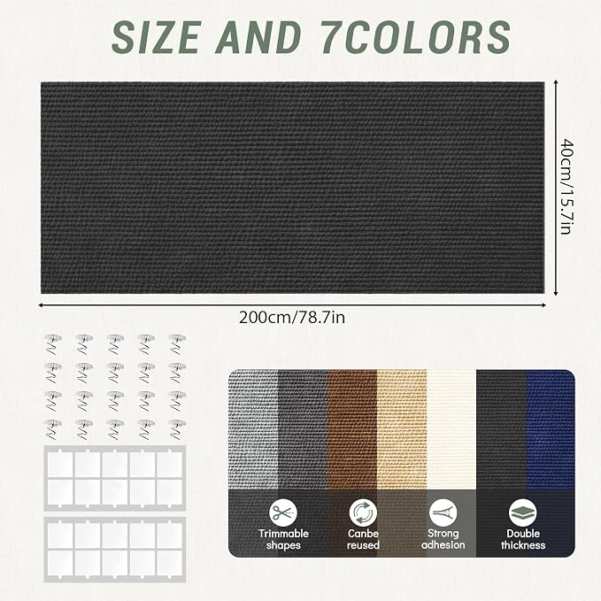 Couch Wall Corner Protector for Cat, Anti Scratch Furniture Protector | 78.7x15.8In Trimmable Cat Climbing Scratcher Pad Mat, Thickened Shield Carpet for DIY Tree Shelf Board, Door Guard (Black) - Image 3