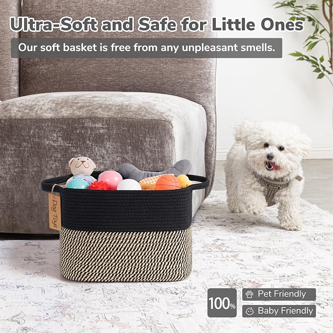 Goodpick Woven Storage Basket for Shelves, Rectangle, Black & Jute | 13" × 10" × 9" Stylish Gift Basket for Home Decor, Wicker Baskets for Shoes, Toys & Books Storage, Reinforced Handles - Image 6