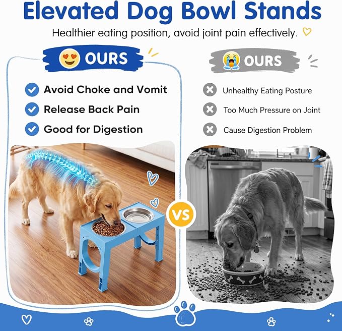 XIAZ Elevated Dog Bowls Large Breed Raised Dogs Bowl Stand Large/Medium Sized Dog Stainless Steel Food Water Bowl Stands 5 Heights Adjustable 9/11/12/15in Pet Feeder Dish Station - Image 3
