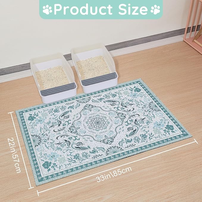 33"x22" Cat Litter Mat Waterproof Non-Slip Litter Trapping Pad | Soft Mesh Litter Box Mat With A Decorative Pattern Captures Scatter Effectively To Keep Floors Clean And Tidy - Image 8