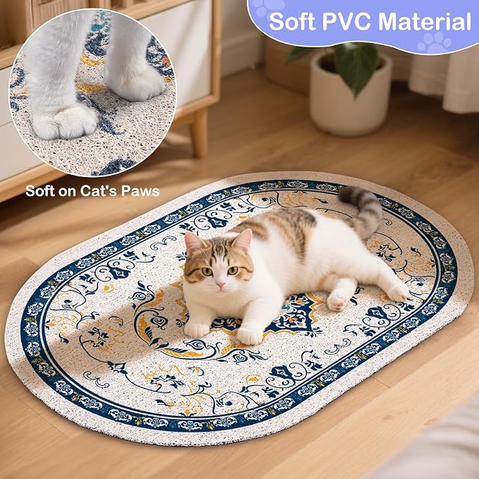 Bienbee Cat Litter Mat, 40" x 30" Dense Trapping Mesh for Litter Boxes | Litter Box Mat with PVC Mesh, Waterproof &Urineproof, Non-Slip Grip, Soft On Kitty Paws and Easy to Clean to Protect Floor - Image 5