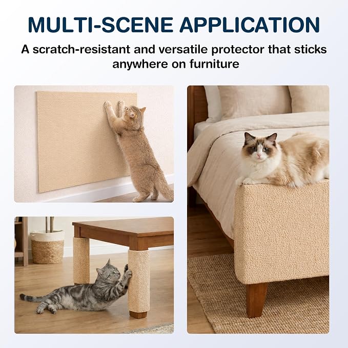 157.5" x 15.8" Cat Scratch Furniture Protector, Self-Adhesive Couch Protector from Cat Claws, Cats Scratching Mat for Couch, Sofa, Wall & Door, DIY Cat Scratch Pads Replacement, 2 Pack (Khaki) - Image 4