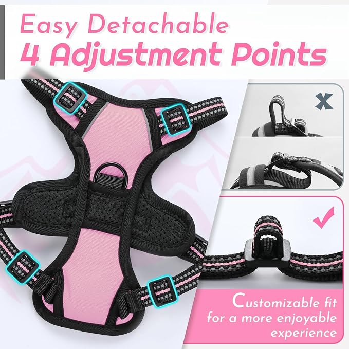 Eagloo Dog Harness for Small Dogs, No Pull Pet Vest with 2 Leash Clips | No Choke with Handle, Adjustable Comfort Fit, Reflective Strips, Easy Walking Control, Pink, X-Small - Image 9