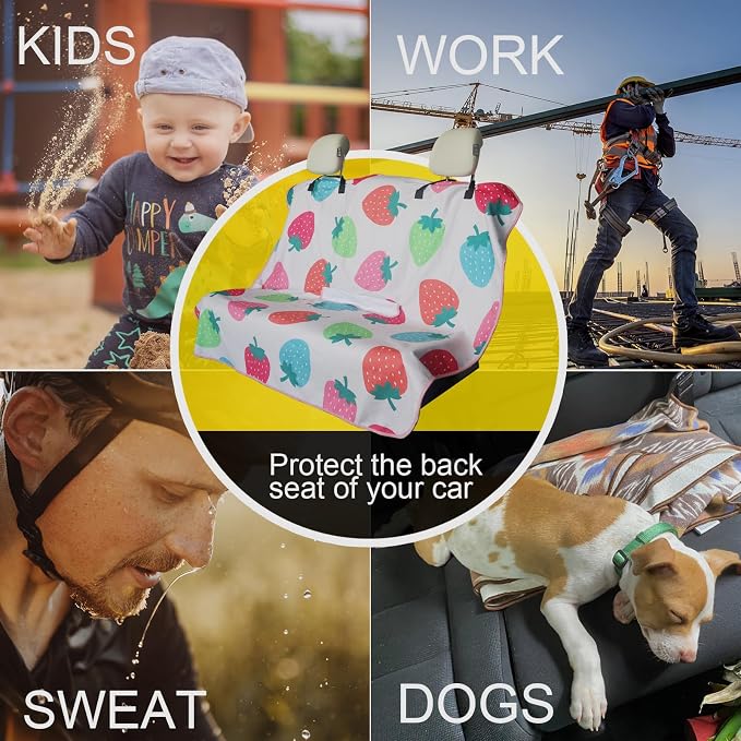 Back Seat Cover for Car Trucks Van SUV Jeep,Waterproof Rear Bench Towel Seat Covers for Dogs and Kids,Automotive Backseat Protector (Strawberry) - Image 6