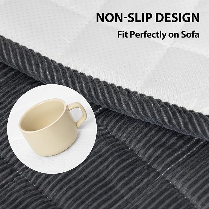 Fixwal Waterproof Corduroy Dog Couch Cover, 27.6" x 59", Dark Grey | Integrated TPU Barrier, Non-Slip Backing, Machine Washable, Pet Friendly, Easy Clean Pet Hair, Soft Sofa Cushion Protector - Image 5