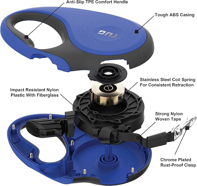 TUG Original Retractable Dog Leash, 16 ft (Medium, Blue) | 360° Tangle-Free Retraction, 16 ft Tape, Quick Thumb Lock, Anti-Slip Handle, For Dogs Under 55 lbs - Image 3