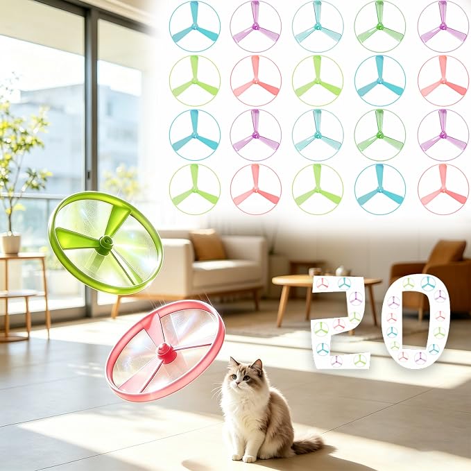 20Pcs Cat Toy Flying Discs, Interactive Cat Fetch Toy for Indoor Cats, Chasing Hunting Training Toys for Kittens & Adult Cats（20Pcs） by Unknown