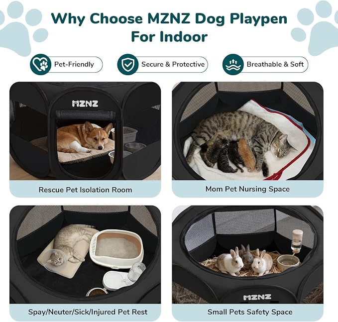 Dog Cat Small Animal Puppy Playpen Crate, Medium, Whole Black | Portable Pop Up Pet Cage Enclosure Tent Kennel Indoor Outdoor with Carrying Case, No Assembly, Camping Use - Image 3