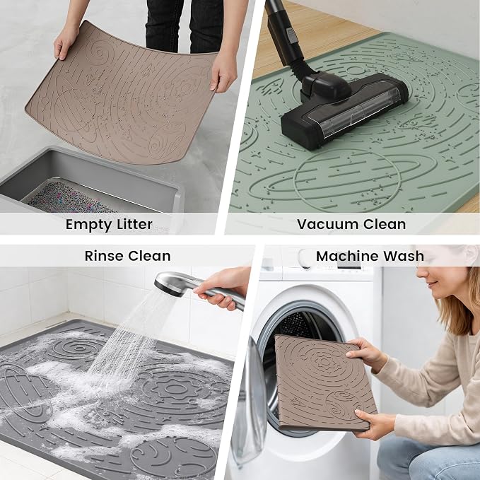 Cat Litter Mat Small 18.9x11.8in, Dark Grey Silicone Rubber Scatter Control Kitty Litter Box Trapping Mat, Waterproof Easy to Clean, Odorless Pet Supplies, Indoor Cat Essentials - Image 5
