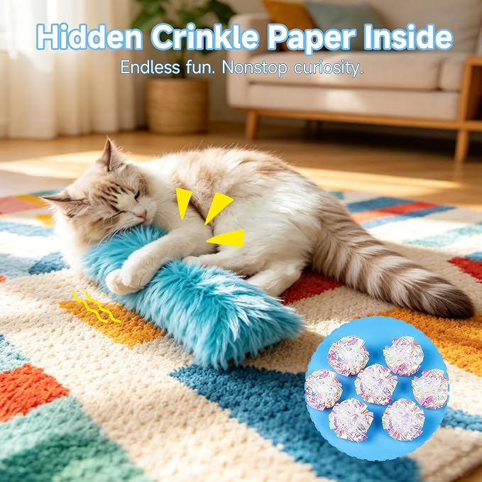 WOUSEDO Cat Toys Pillows 3 Pack, Interactive Kicker Toy with Catnip | Soft and Durable Plush Toys with Crinkle Sound, Promotes Cat Exercise, Companion for Indoor kitten Toy - Image 6